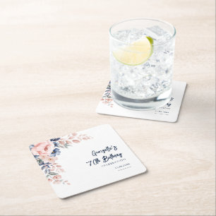 Floral 70th Birthday Party Botanical Custom Square Paper Coaster