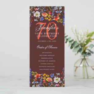 Floral 70th Birthday Party Program Menu Burgundy  Invitation