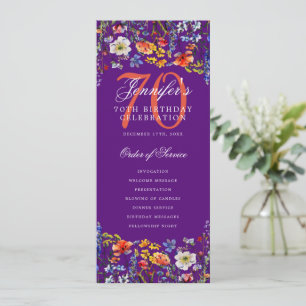 Floral 70th Birthday Party Program Menu Purple  Invitation