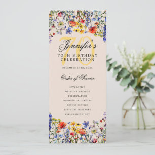 Floral 70th Birthday Program Menu Champagne Invitation