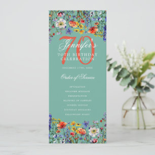 Floral 70th Birthday Program Thank You Teal Invitation