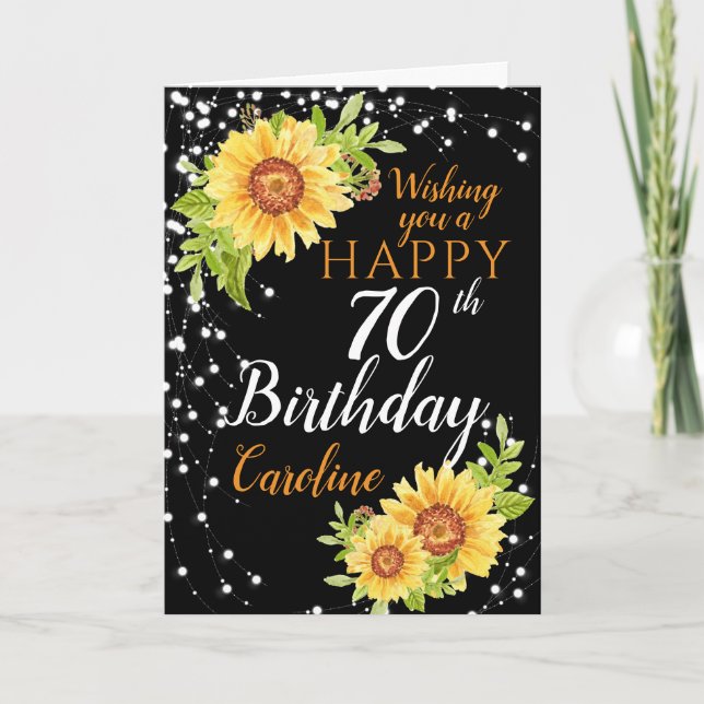 Floral 70th Birthday Sunflower  Card (Front)