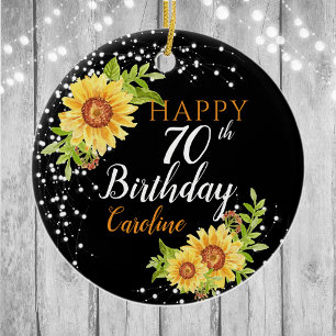 Floral 70th Birthday Sunflower Ceramic Tree Decoration