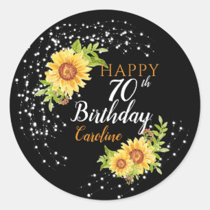 Floral 70th Birthday Sunflower Classic Round Sticker