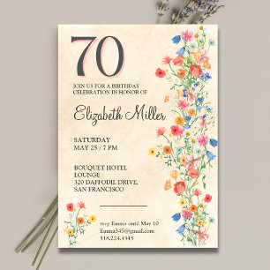 Floral 70th Birthday Wildflowers 70 Years Party Invitation