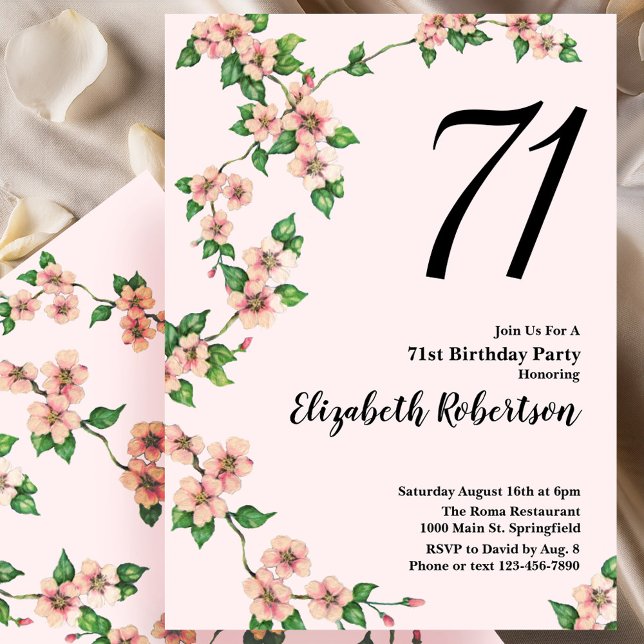 Floral 71st Birthday Invitation in Blush Pink (Creator Uploaded)