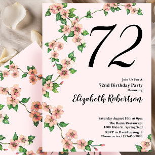 Floral 72nd Birthday Invitation in Blush Pink