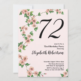 Floral 72nd Birthday Invitation in Blush Pink