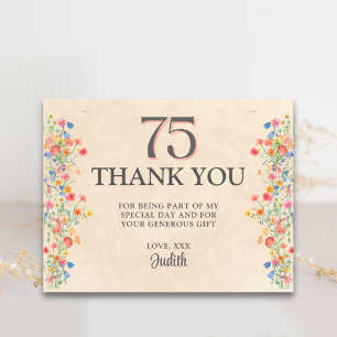Floral 75th Birthday – Elegant Wildflower 75 years Thank You Card
