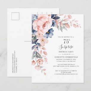 Floral 75th Surprise Birthday Party Botanical Invitation Postcard