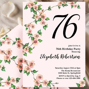 Floral 76th Birthday Invitation in Blush Pink