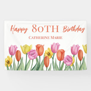 Floral 80th Birthday  Banner