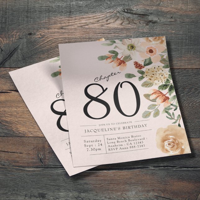 Floral 80th Birthday Budget Invitation Flyer (Budget floral 80th birthday invitations. Create your own unique invitations for that special event.)