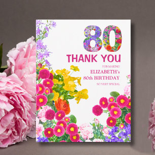 Floral 80th Birthday - Elegant Garden Design Thank You Card
