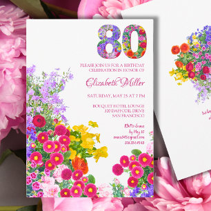 Floral 80th Birthday - Elegant Garden Party  Invitation