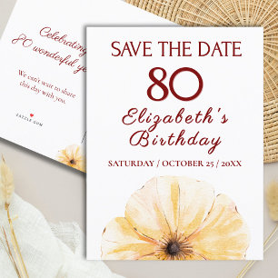 Floral 80th Birthday – Elegant Yellow Bloom Design Announcement Postcard