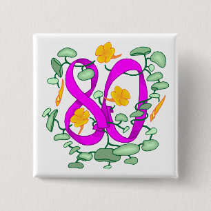 Floral 80th Birthday Gifts 15 Cm Square Badge