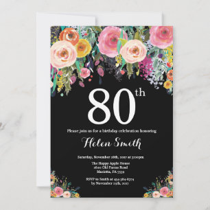 Floral 80th Birthday Invitation