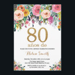 Floral 80th Birthday Invitation Gold Glitter<br><div class="desc">Floral 80th Birthday Invitation for Women. Watercolor Floral Flower. Gold Glitter. Pink,  Yellow,  Orange,  Purple Flower. Adult Birthday. For further customisation,  please click the "Customise it" button and use our design tool to modify this template.</div>