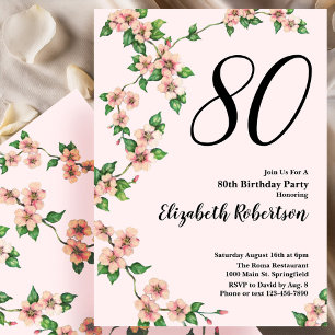 Floral 80th Birthday Invitation in Blush Pink