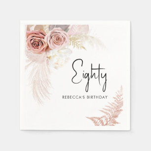 Floral 80th Birthday Pampas Grass Party Paper Napkin