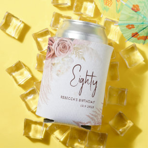 Floral 80th Birthday Pampas Grass Personalised Can Cooler