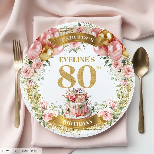 Floral 80th Birthday Paper Plates (Floral 80th Birthday Paper Plates)