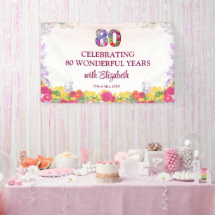 Floral 80th birthday party banner 80 years elegant