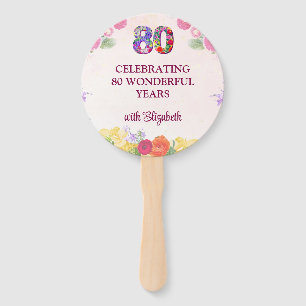 Floral 80th Birthday Party - Elegant Pastel 80 Hand Fan