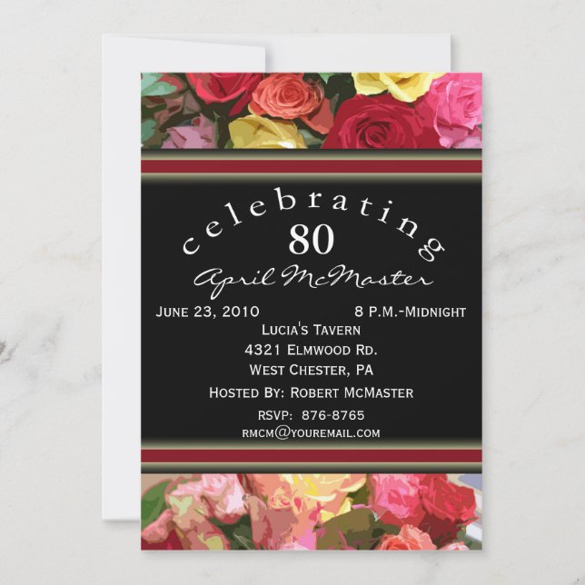 Floral 80th Birthday Party Invitation (Front)