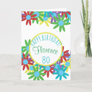 Floral 80th Birthday Personalised Card