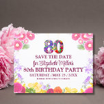 Floral 80th birthday save the date 80 elegant  Postcard<br><div class="desc">Floral 80th birthday save the date 80 elegant Postcard. Celebrate an incredible milestone with this beautiful, floral-themed Save the Date card for an 80th birthday party! Featuring vibrant flower designs, a bold "80, " and a customisable message, this card is perfect for gathering family and friends to honour a special...</div>