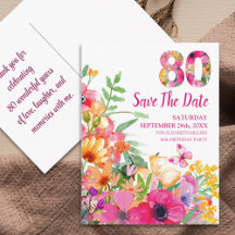 Floral 80th Birthday Save The Date - Chic 80 Years