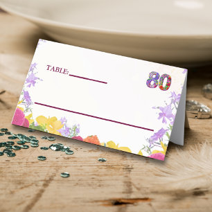 Floral 80th birthday table cards 80 flowers party
