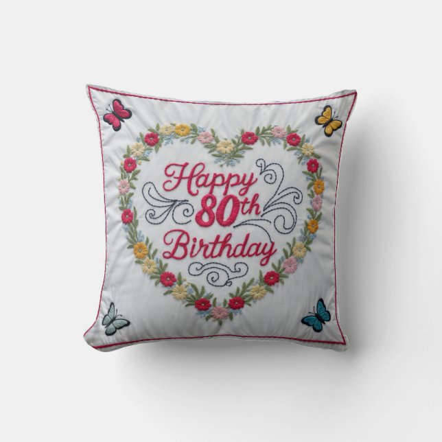 Floral 80th Birthday Throw Pillow: A Blooming  Cushion (Front)