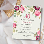 Floral 80th Budget Birthday Invitation<br><div class="desc">Looking for an affordable and charming invitation for your upcoming 80th birthday bash? Look no further than our pretty floral paper invitation! With a lovely design featuring delicate pink, purple, and cream flowers on a sage green background, this customisable invitation is sure to set the perfect tone for your celebration....</div>