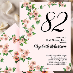 Floral 82nd Birthday Invitation in Blush Pink