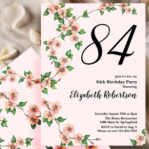 Floral 84th Birthday Invitation in Blush Pink