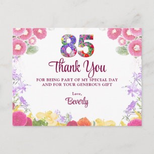 Floral 85th Birthday Thank You Elegant Flowers Postcard