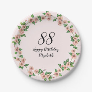 Floral 88th Birthday Pretty Blush Pink Paper Plate