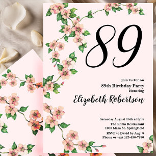 Floral 89th Birthday Invitation in Blush Pink