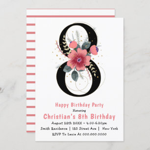 Floral 8th Typography Birthday Invitations
