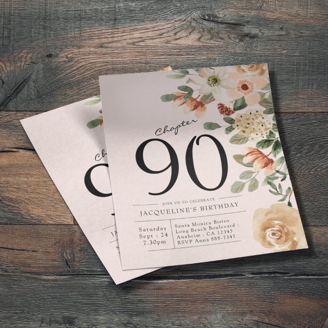 Floral 90th Birthday Budget Invitation Flyer (Budget floral 90th birthday invitation. Create your own unique personalized invites.)