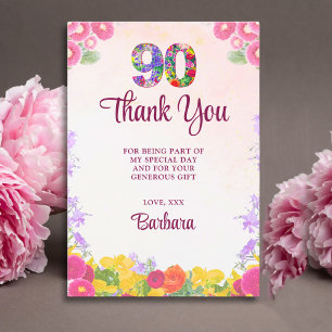 Floral 90th Birthday - Elegant Pastel 90 Years Thank You Card