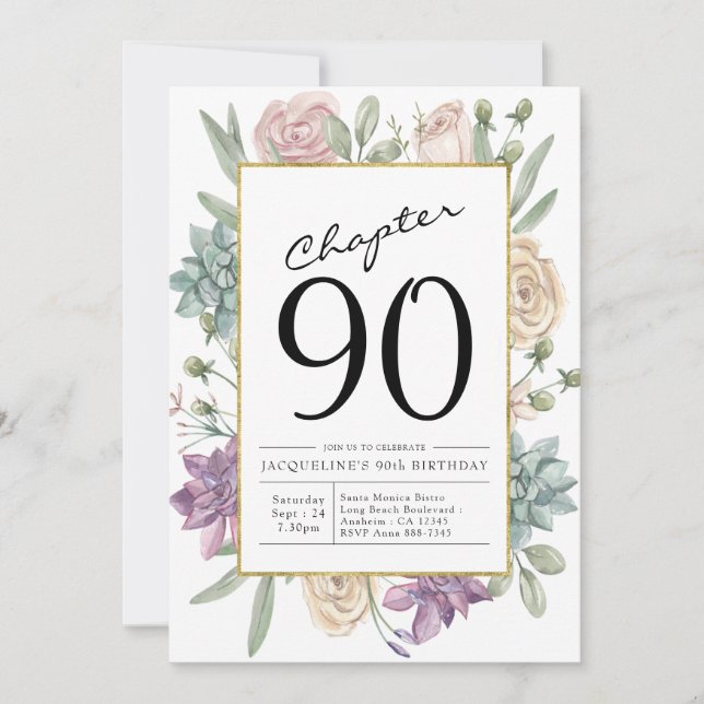 Floral 90th Birthday Invitation (Front)