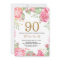 Floral 90th Birthday Invitation Gold Glitter