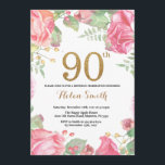 Floral 90th Birthday Invitation Gold Glitter<br><div class="desc">Floral 90th Birthday Invitation for Women. Watercolor Botanical Floral Flower. Gold Glitter. Pink Peonies Floral Flowers. Adult Birthday. For further customisation,  please click the "Customise it" button and use our design tool to modify this template.</div>