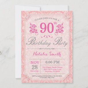 Floral 90th Birthday Invitation Pink for Women