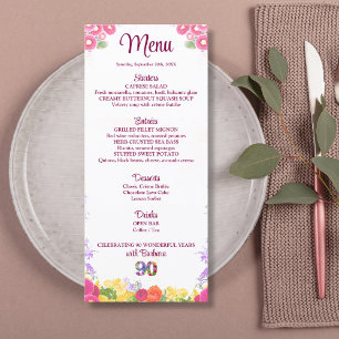Floral 90th Birthday Party - Elegant 90 Years Menu