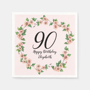 Floral 90th Birthday Pretty Blush Pink Napkin
